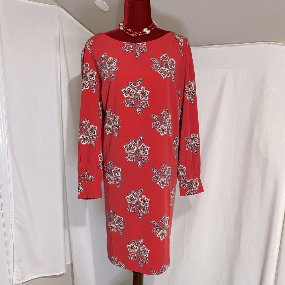 LOFT Plus Women’s Red Floral Paisley Print Long Sleeve MIDI Dress (size16)
